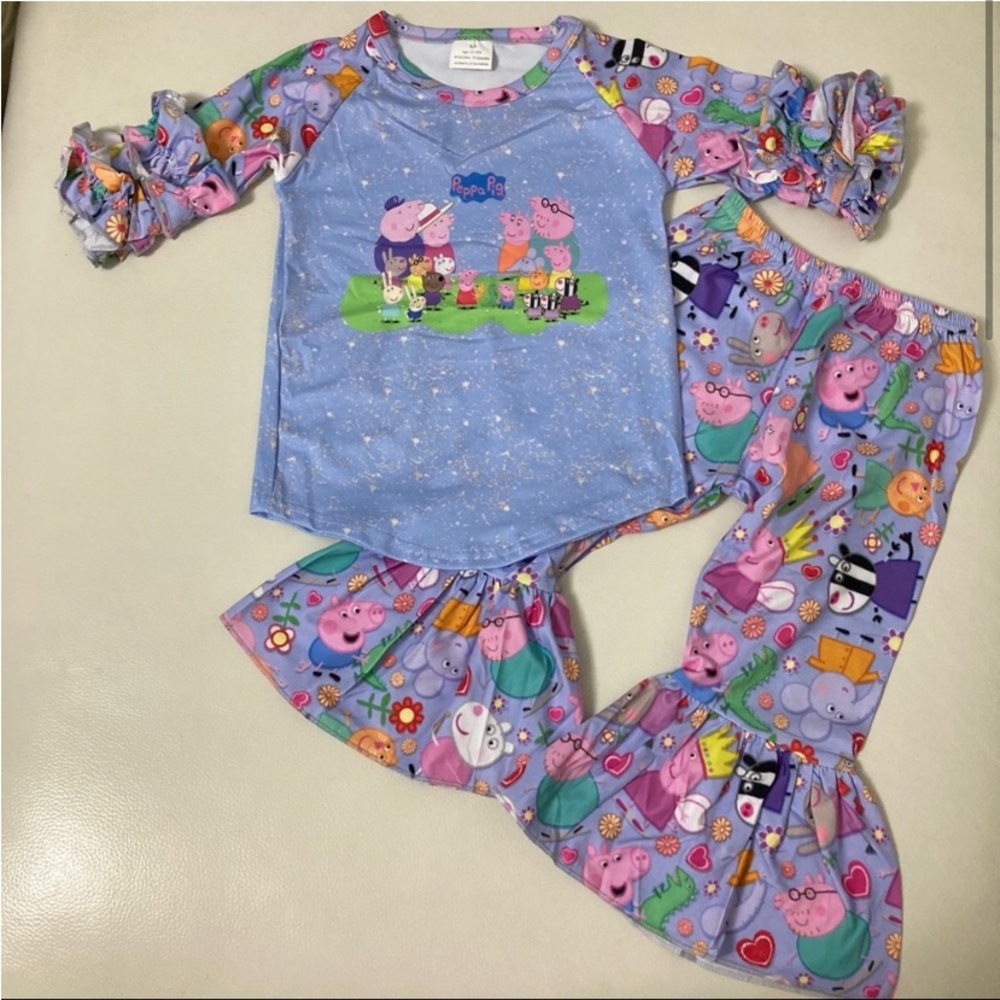 Peppa Pig Blue Pajama Set with Colorful Patterned Sleeves - Picture 2 of 4